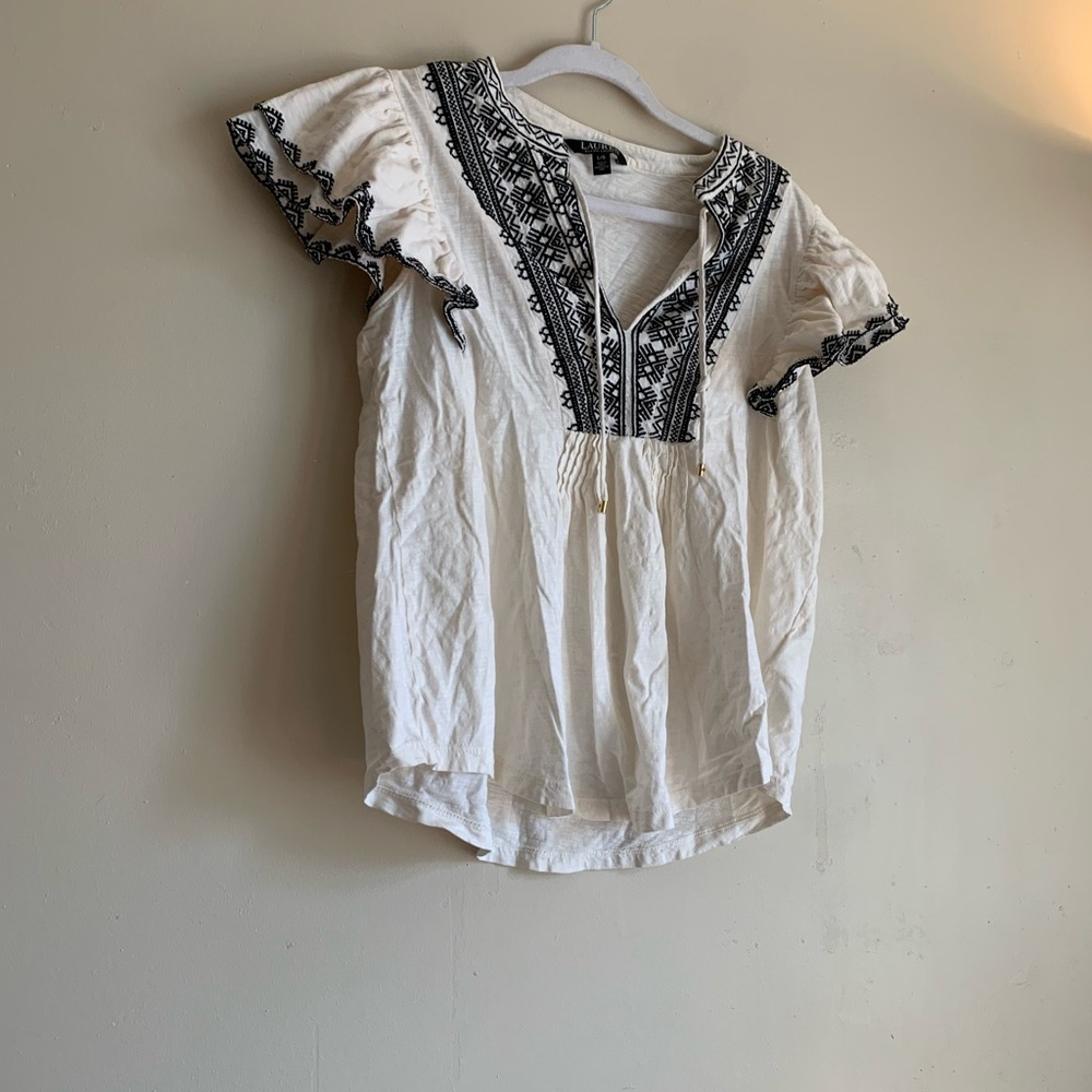 Lauren Ralph Lauren Black and White Top Blouse Summer Shirt Womens Size Large